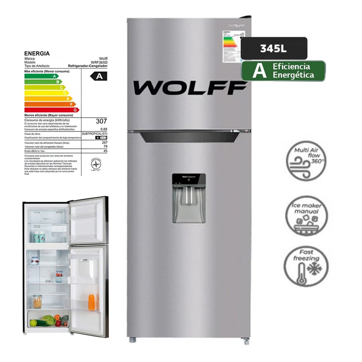 WOLFF - Refrigeradora Wolff No Frost WRF365D de 345 Litros