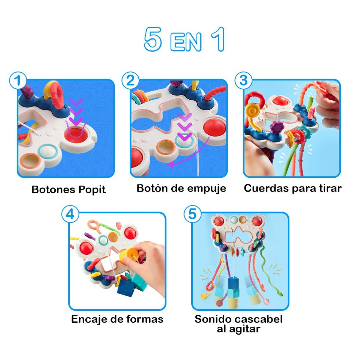 GENERICO - Juguete de Actividades 5 en 1 con Cuerdas - Juega y Explora