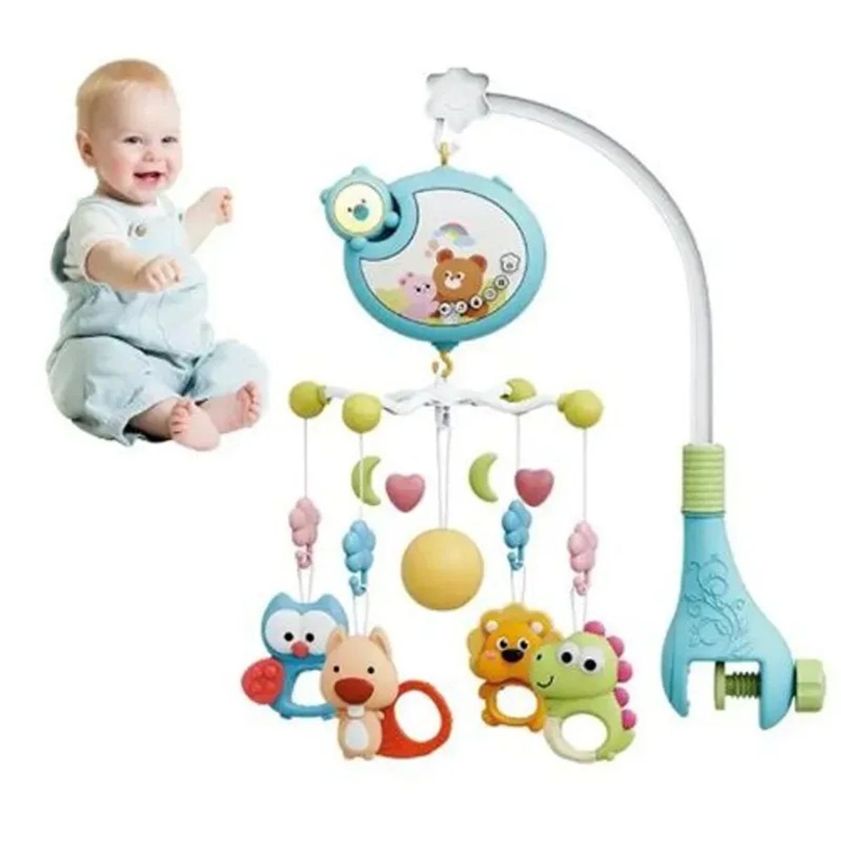 GENERICO - Móvil Giratorio Musical Para Cuna Con Proyector - Celeste