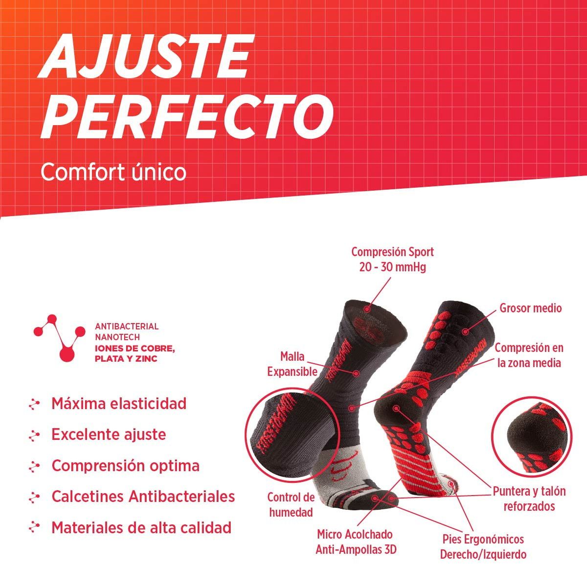 SILVERA NANOTECH - 2 Pack Medias deportivas de compresion running bicicleta gimnasio trek