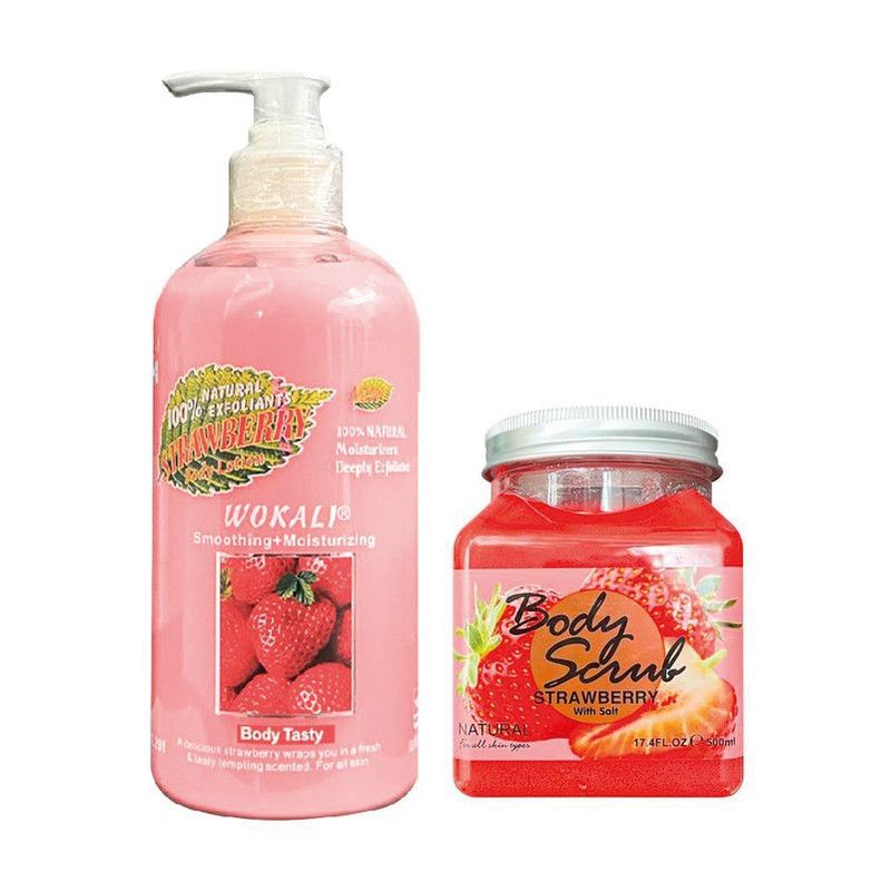 WOKALI - Pack de Exfoliante Y Crema Corporales de Fresa Wokaly de 500 ml