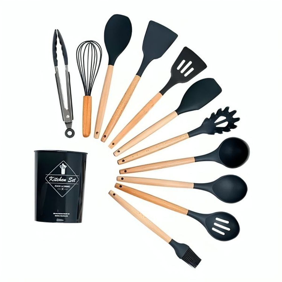 GENERICO - Set de Utensilios de Silicona y Madera para Cocina de 12 PCS