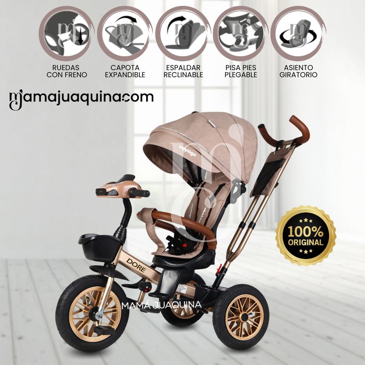 VOYAGE - Triciclo Guiador para Niños «TRI JOURNEY» Canela