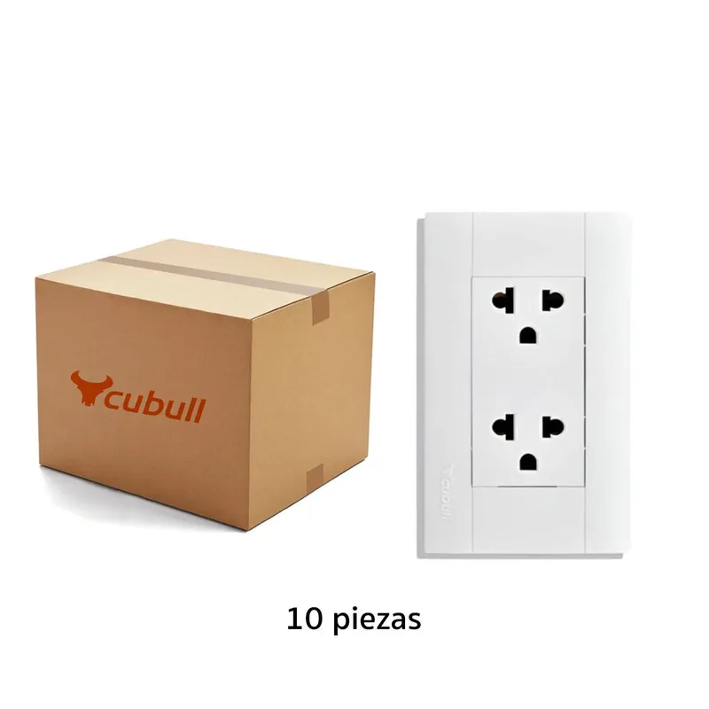 CUBULL - Tomacorriente Doble con linea a Tierra CUBULL Pack x 10 unidades