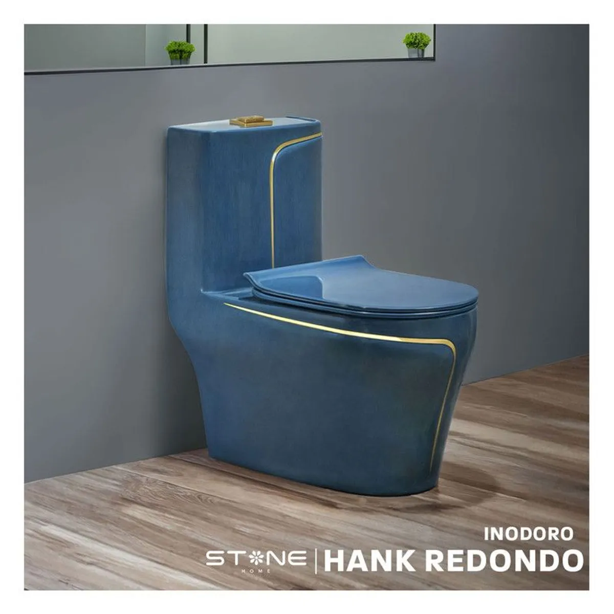 STONE - INODORO MINIMALISTA HANK REDONDO BLUE / DORADO  STONE