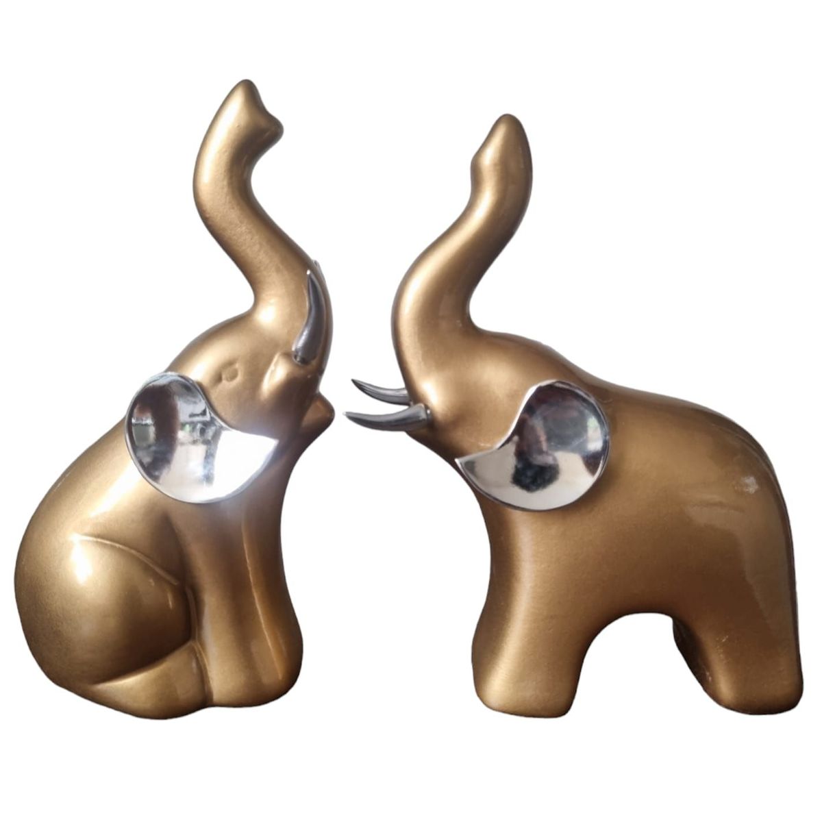 PERU - Adorno Decorativo de pareja de elefante dorado 25 CM