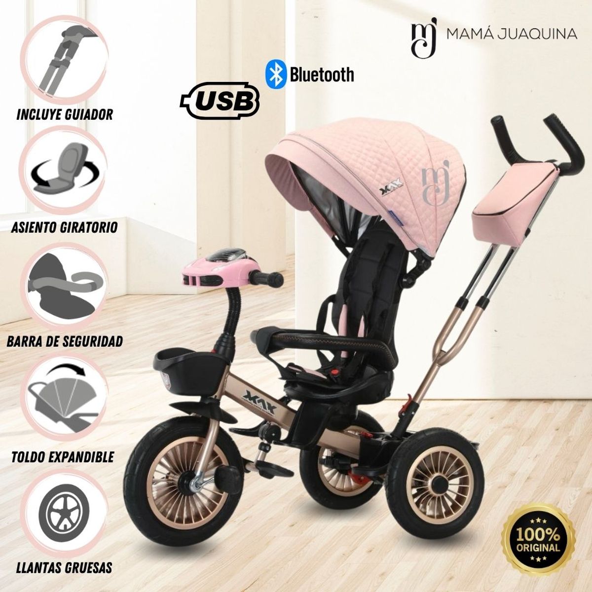 MAX - Triciclo Guiador Giratorio «MAX STEEL» USB Bluetooth Pink