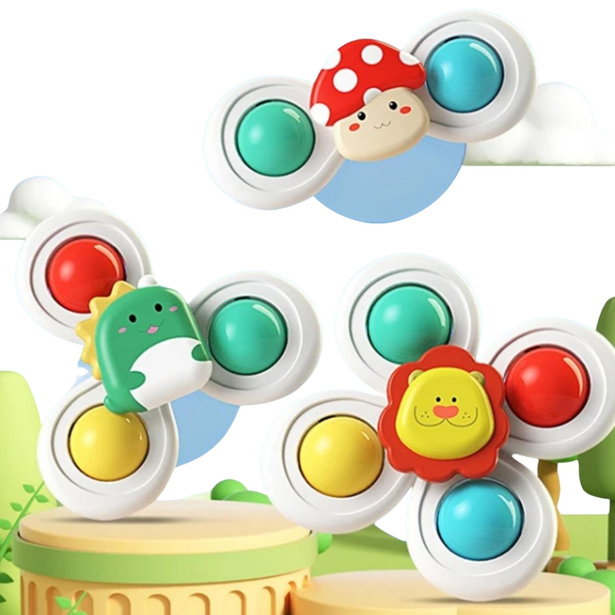 GENERICO - Spinner Juguete giratorio con ventosa para bebe - Setx3 pzs