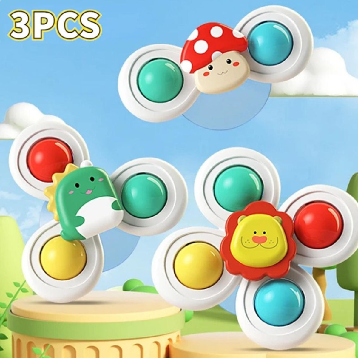 GENERICO - Spinner Juguete giratorio con ventosa para bebe - Setx3 pzs