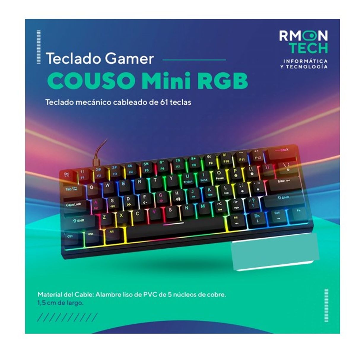 RMON TECH INFORMATICA Y TECNOLOGIA - MINI TECLADO MECANICO CON LUZ RGB RETROILUMINADO