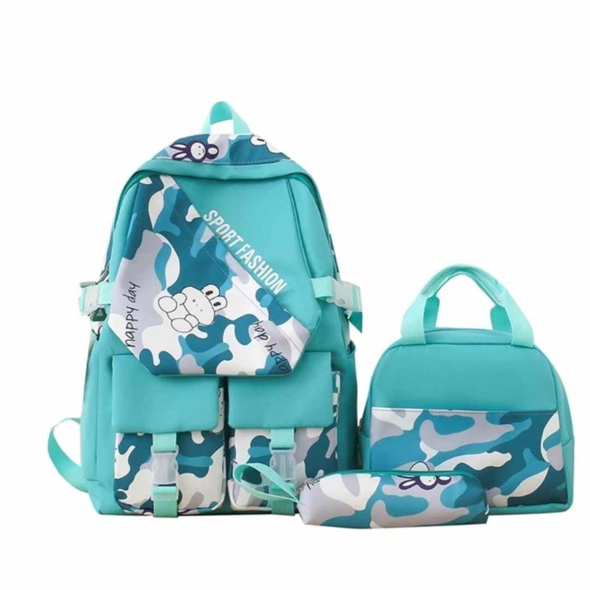 GENERICO - Mochila Grande Camuflaje 2024 con Lonchera y Cartuchera Niñas Escolar