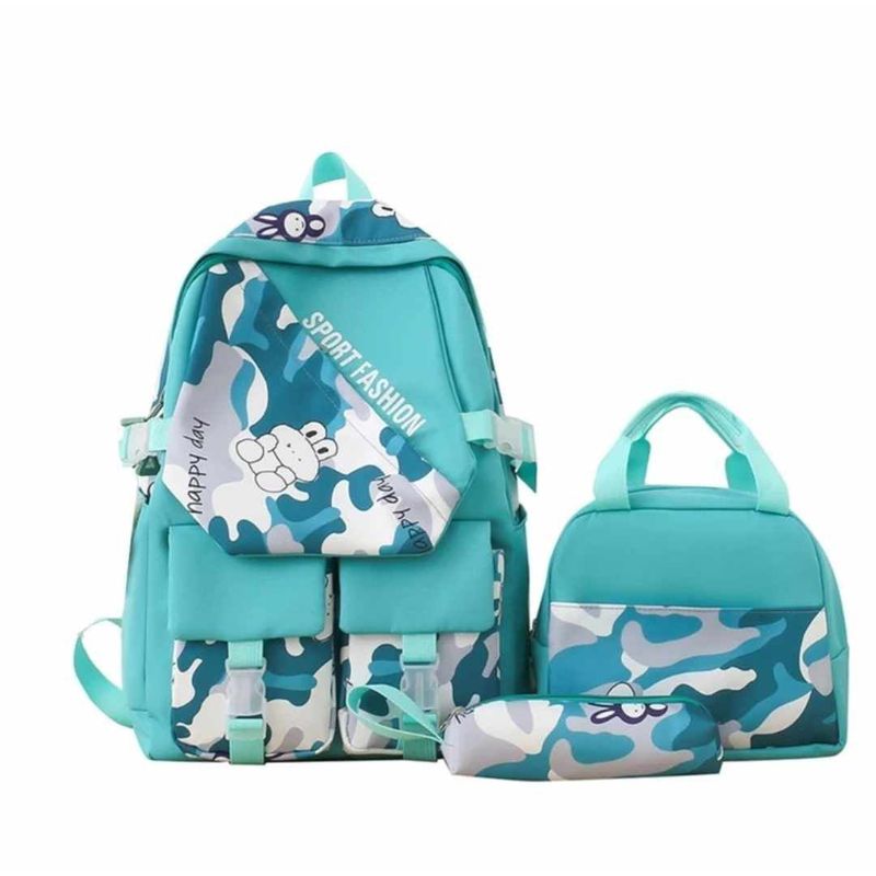 GENERICO - Mochila Grande Camuflaje 2024 con Lonchera y Cartuchera Niñas Escolar