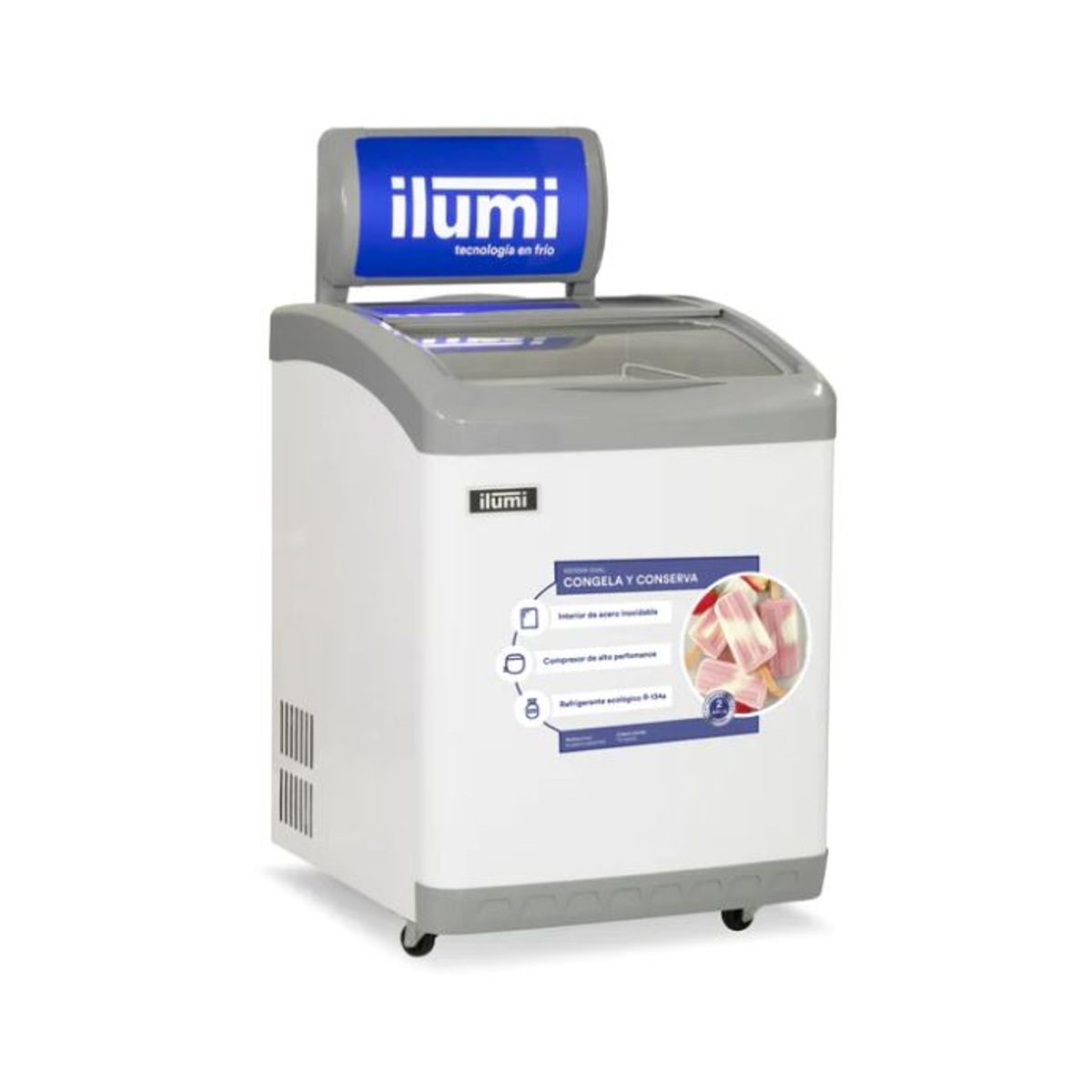 ILUMI - Congelador ilumi con tapa de vidrio de 160 litros tf1600