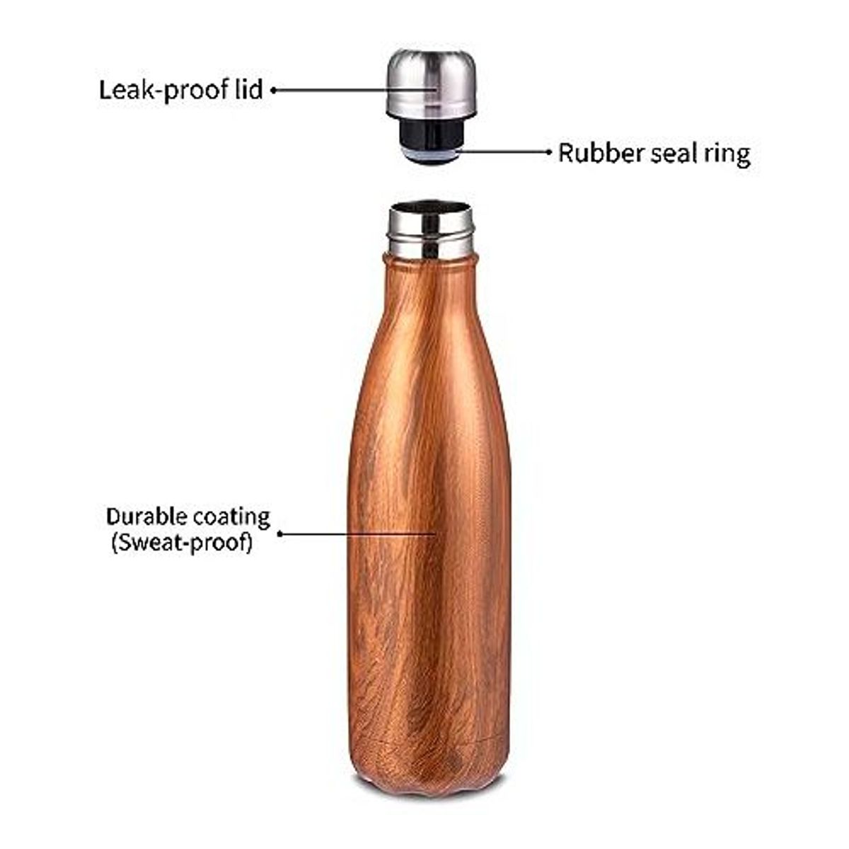 GENERICO - Botella De Madera Camping Deportes Trekking Acero Inoxidable