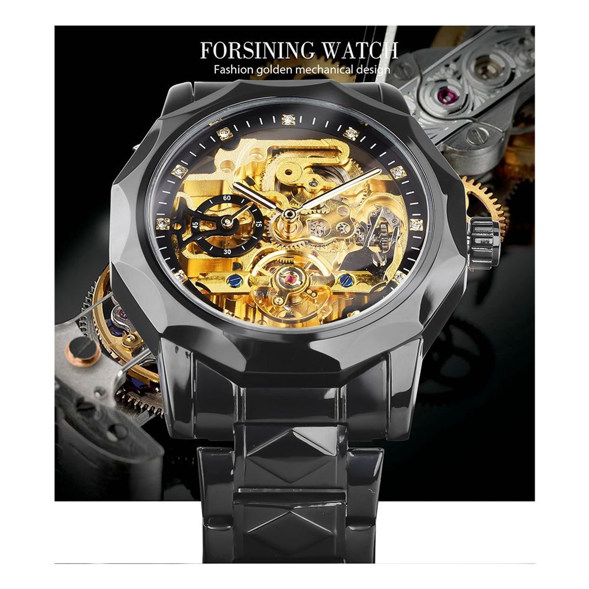 FORSINING - FORSINING RELOJ NEGRO DE LUJO PARA HOMBRE_.