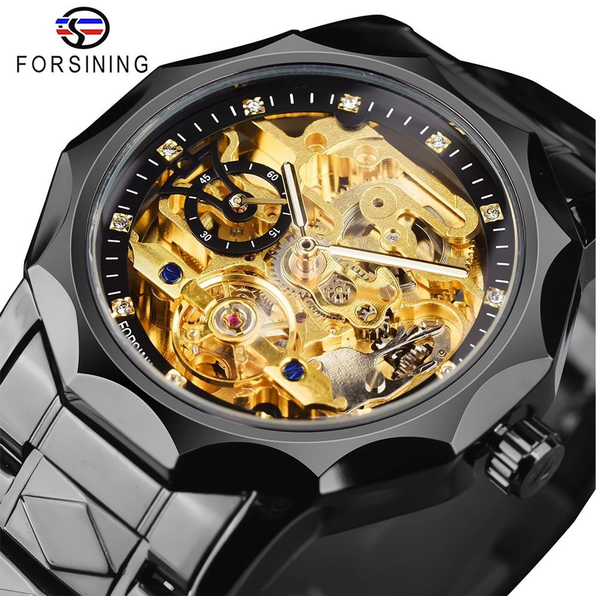 FORSINING - FORSINING RELOJ NEGRO DE LUJO PARA HOMBRE_.