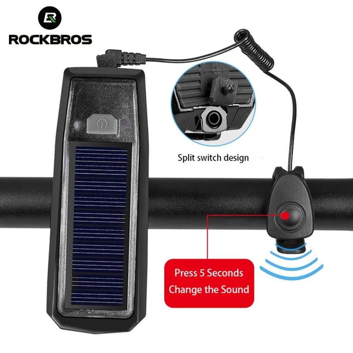 ROCKBROS - luz delantera con bocina para bicicleta - Negro