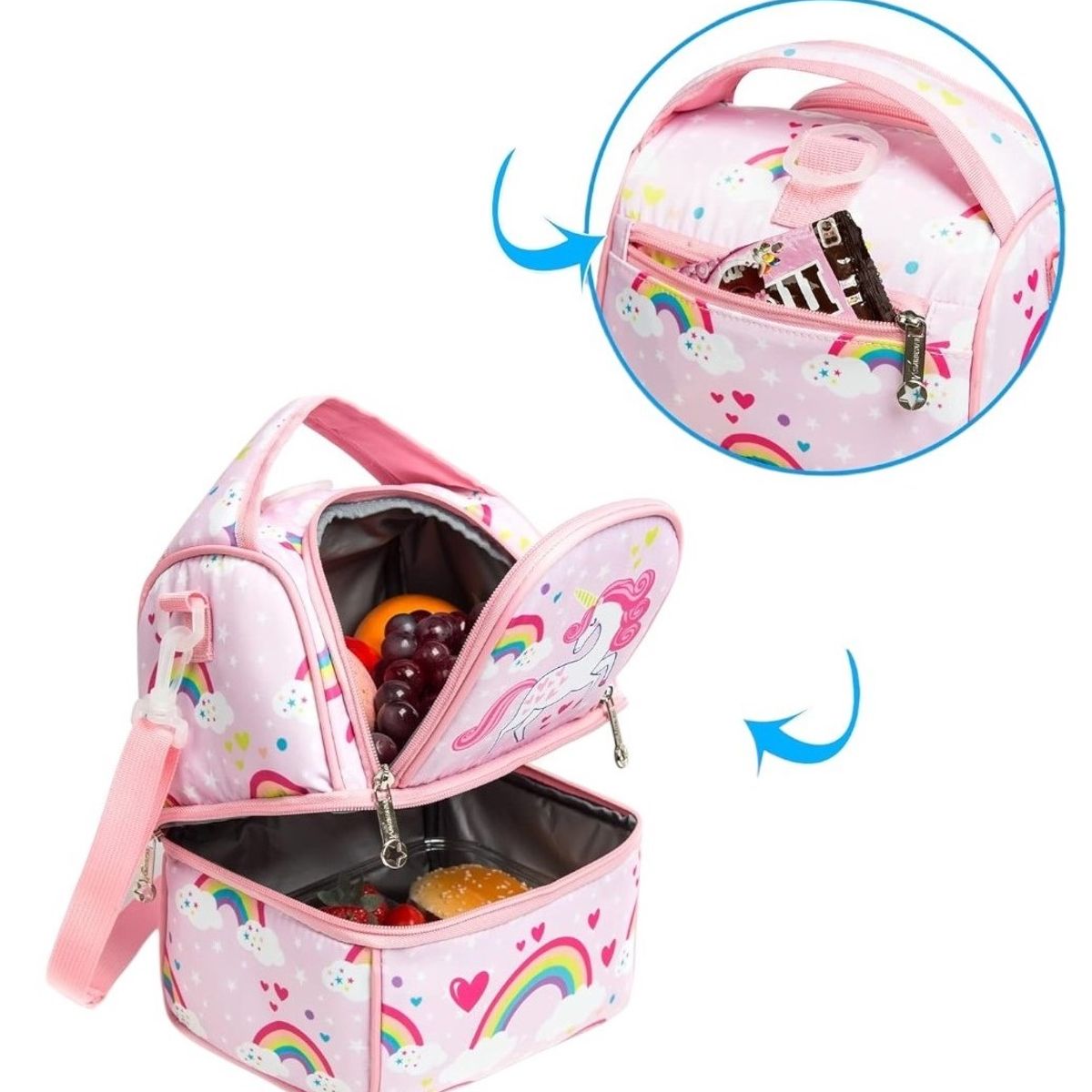 GENERICO - Lonchera térmica doble compartimento diseño Unicornio Rosa