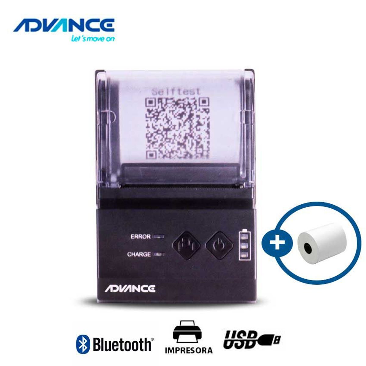 ADVANCE - Impresora Portátil Térmico ADVANCE 	BLUETOOTH / USB Papel 58MM
