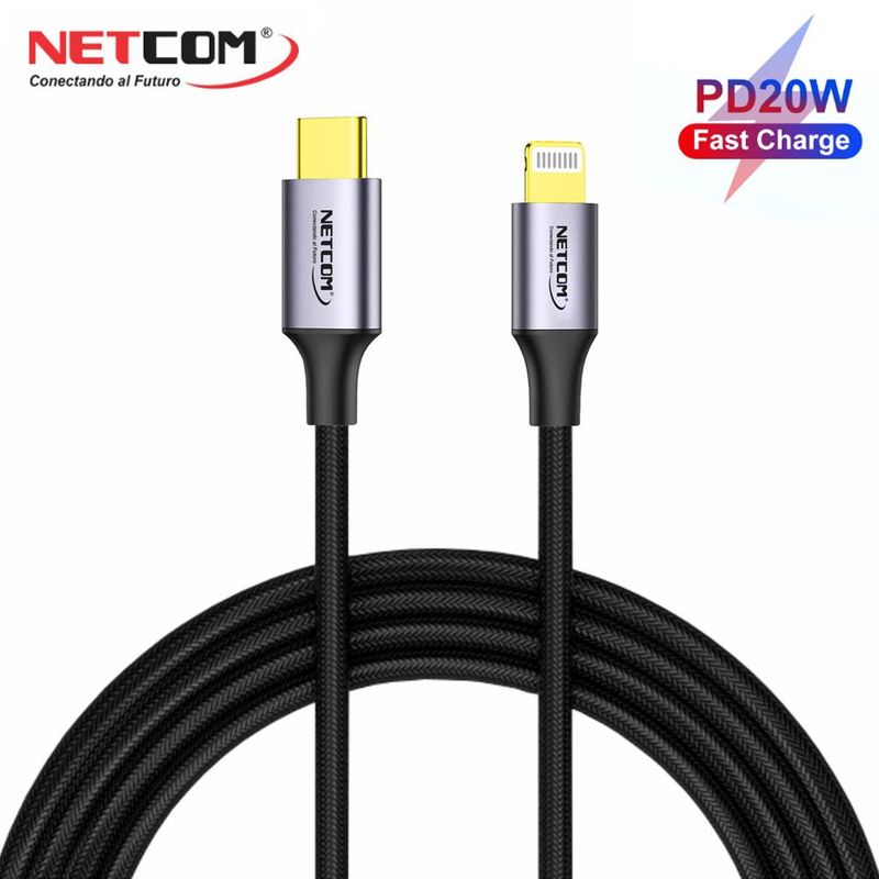 NETCOM - Cable USB-C TIPO C a Lightning 1.80 Metros NETCOM carga datos PD20W