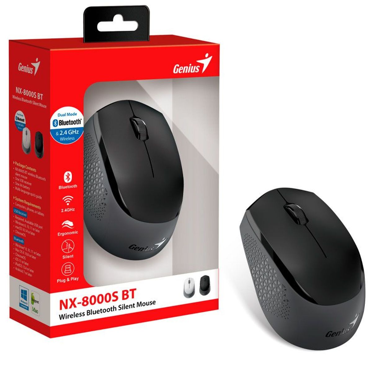 GENIUS - Mouse Genius Bluetooth Nx-8000s Bt Usb Silencioso Negro