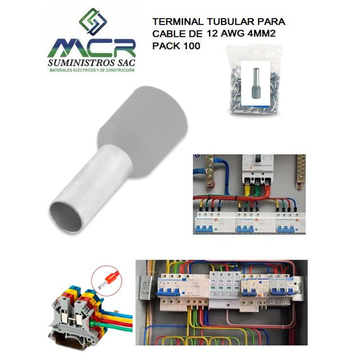 GENERICO - TERMINAL TUBULAR O CONECTOR PARA CABLES DE 12AWG 4MM2 PACK100UND
