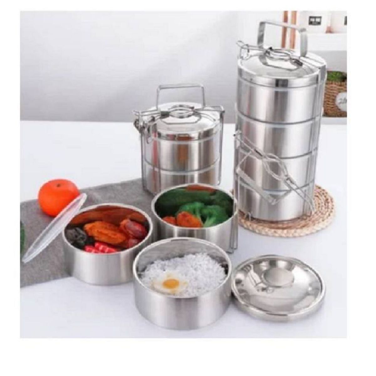 GENERICO - Portaviandas de Acero Inoxidable Contenedor 3 Niveles