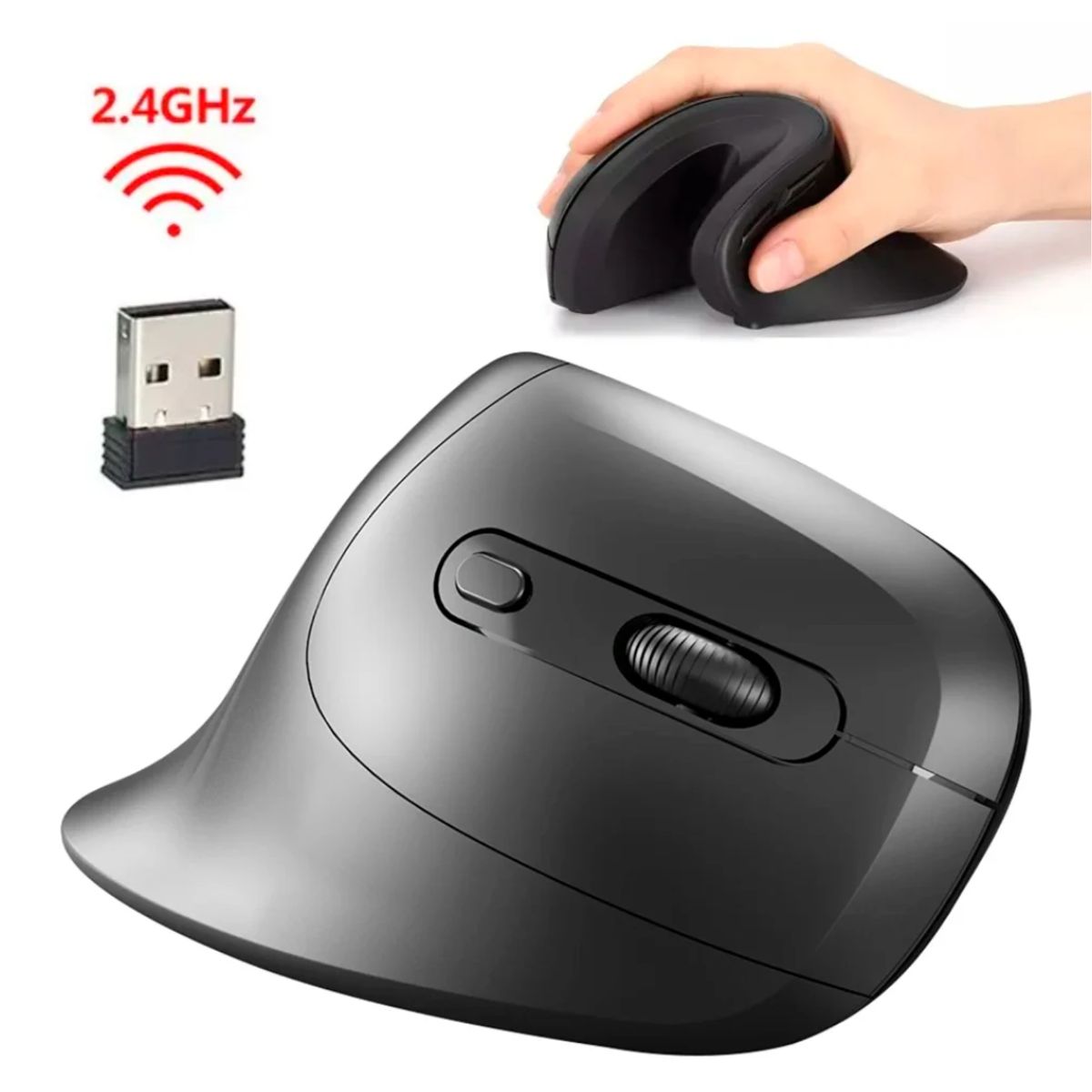GENERICO - Mouse Vertical Inalambrico Ergonómico 1600 DPI USB 2.4Hz Recargable