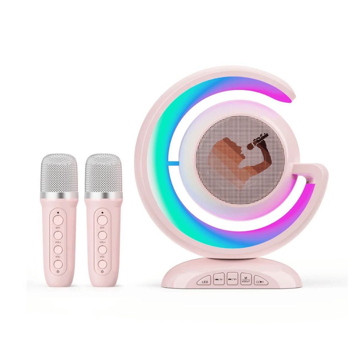 GENERICO - Parlante y Mini Karaoke inalámbrico con 02 micrófonos Color Rosado