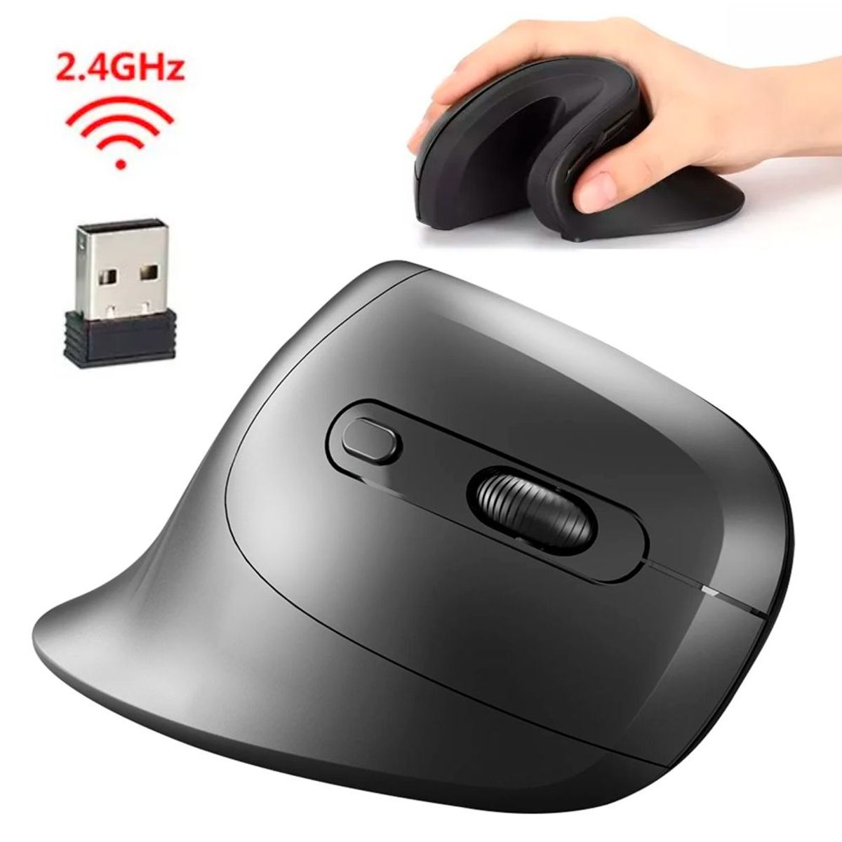 GENERICO - Mouse Vertical Inalambrico Ergonómico 1600 DPI USB 2.4Hz Recargable