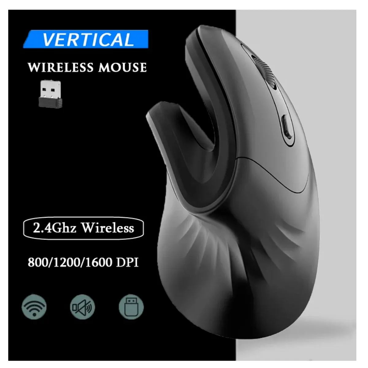 GENERICO - Mouse Ergonómico Vertical Inalambrico 1600 DPI USB 2.4Hz Recargable