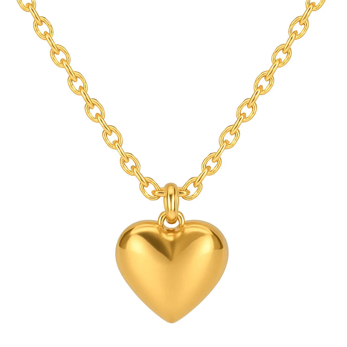 GENERICO - Collar Corazón Dorado Abultado Acero Inoxidable Mujer 18K regalo