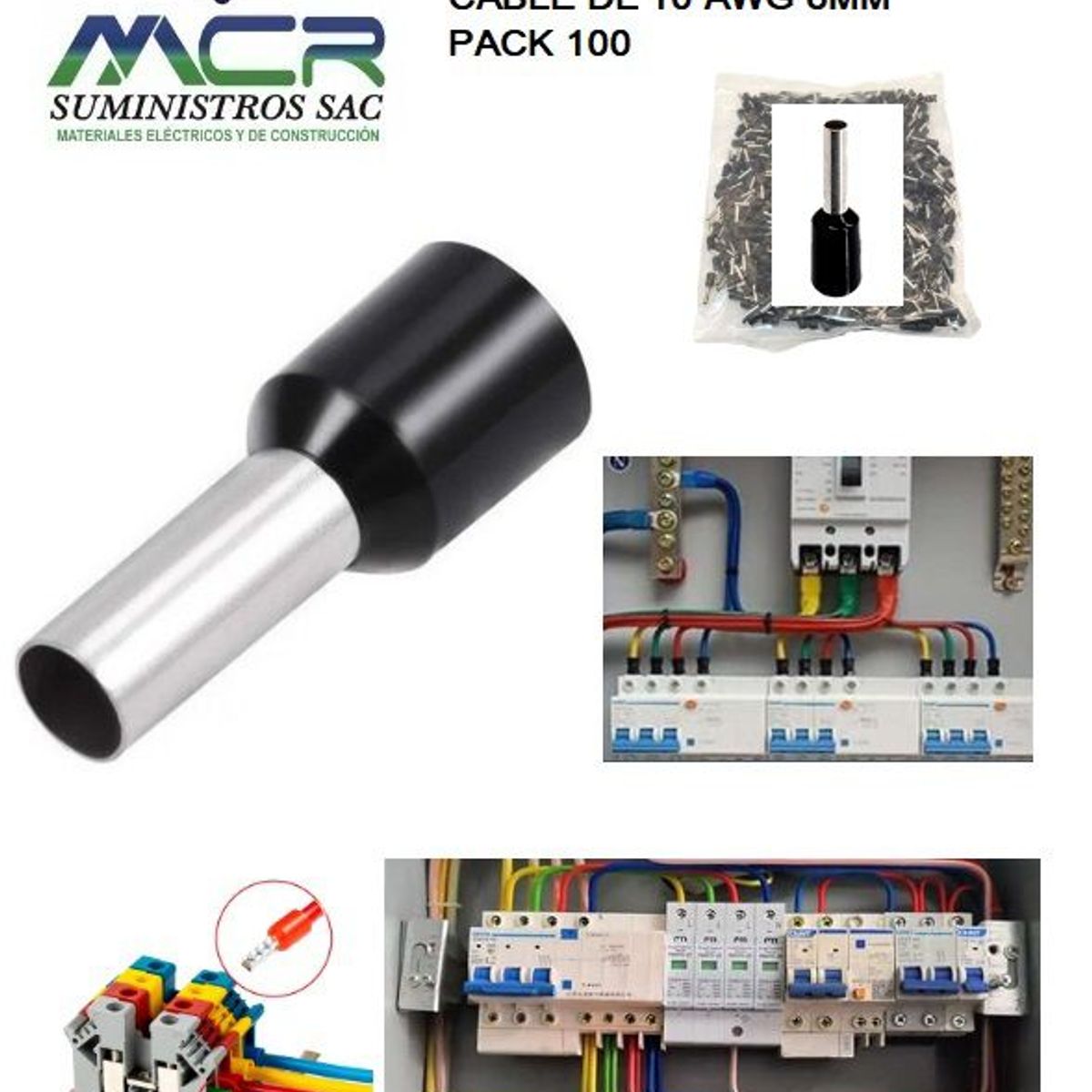 GENERICO - TERMINAL TUBULAR O CONECTOR PARA CABLES DE 10AWG 6MM2 PACK100UND