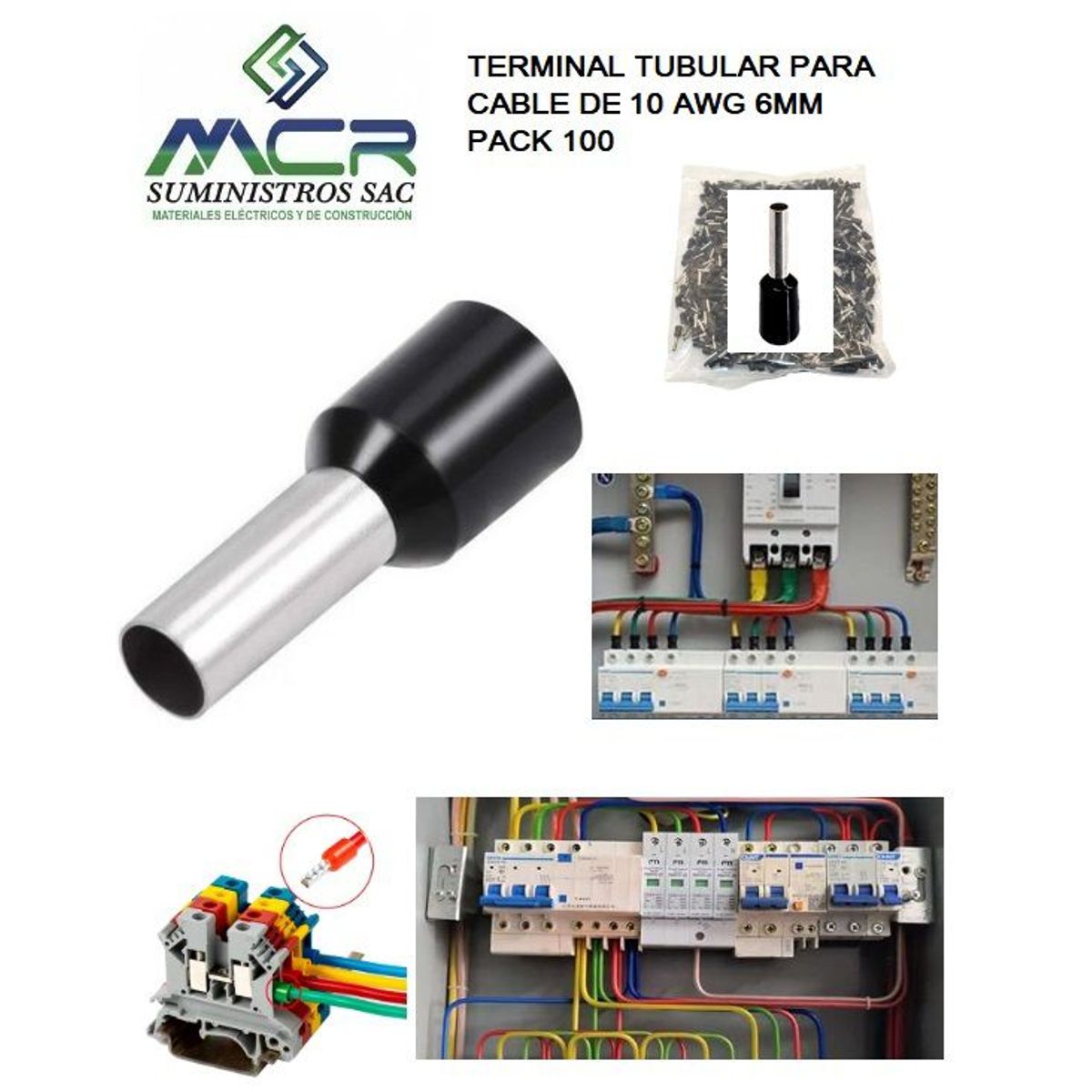 GENERICO - TERMINAL TUBULAR O CONECTOR PARA CABLES DE 10AWG 6MM2 PACK100UND