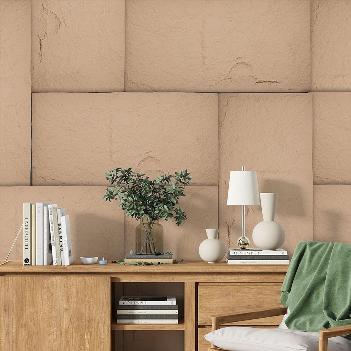 DECORPLAS - Panel De Piedra Cincelada Beige 600x1200x50mm por Caja de 5 Unidades