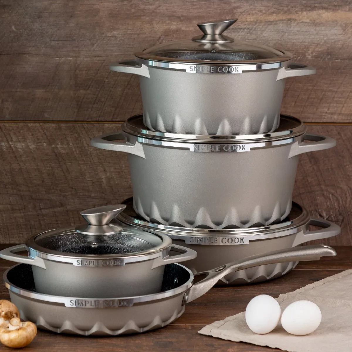 SIMPLE COOK - Juego de Ollas 9 Piezas Mont Blanc Simple Cook