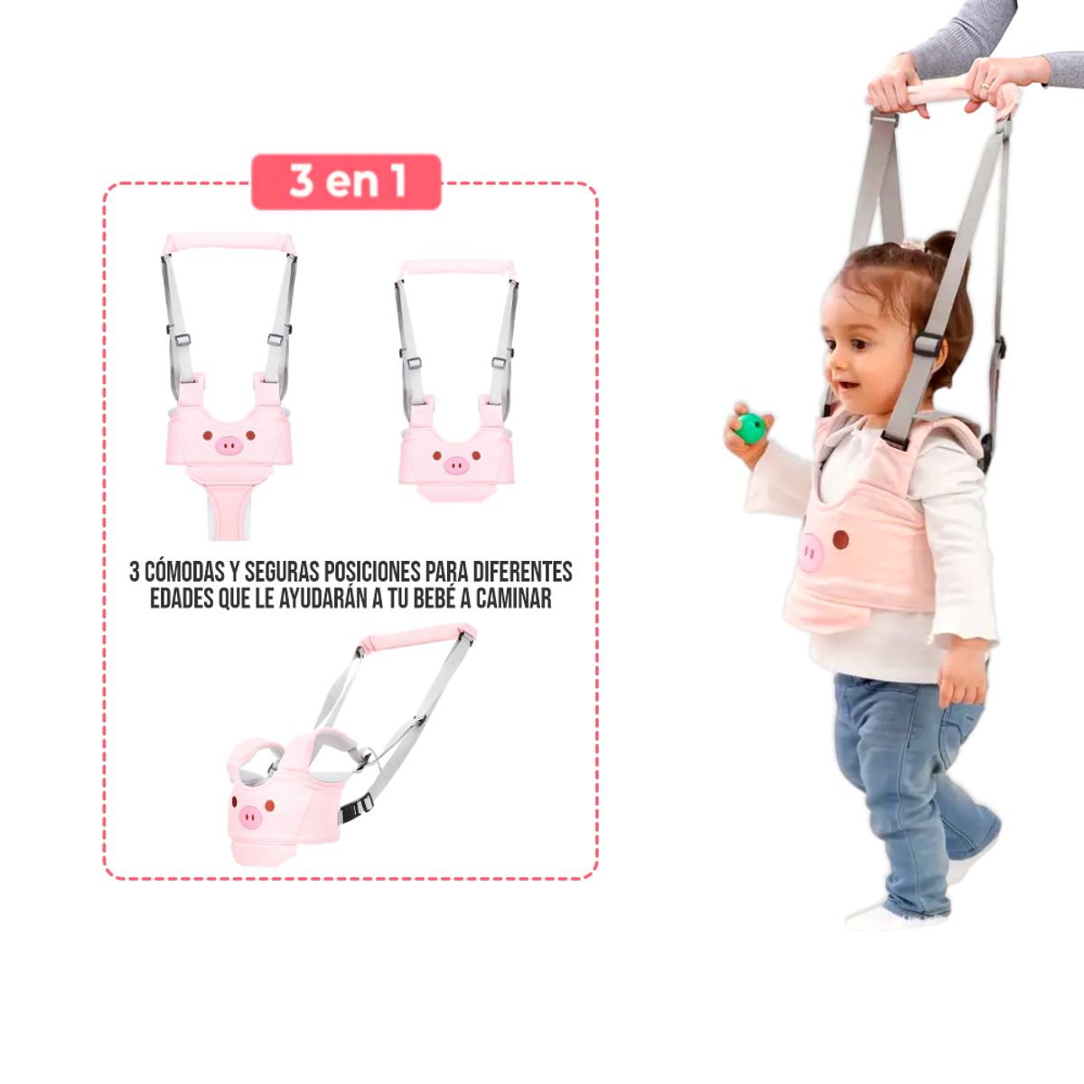 BABY - Arnes Caminador para Bebé 3 en 1 Ajustable - Rosado