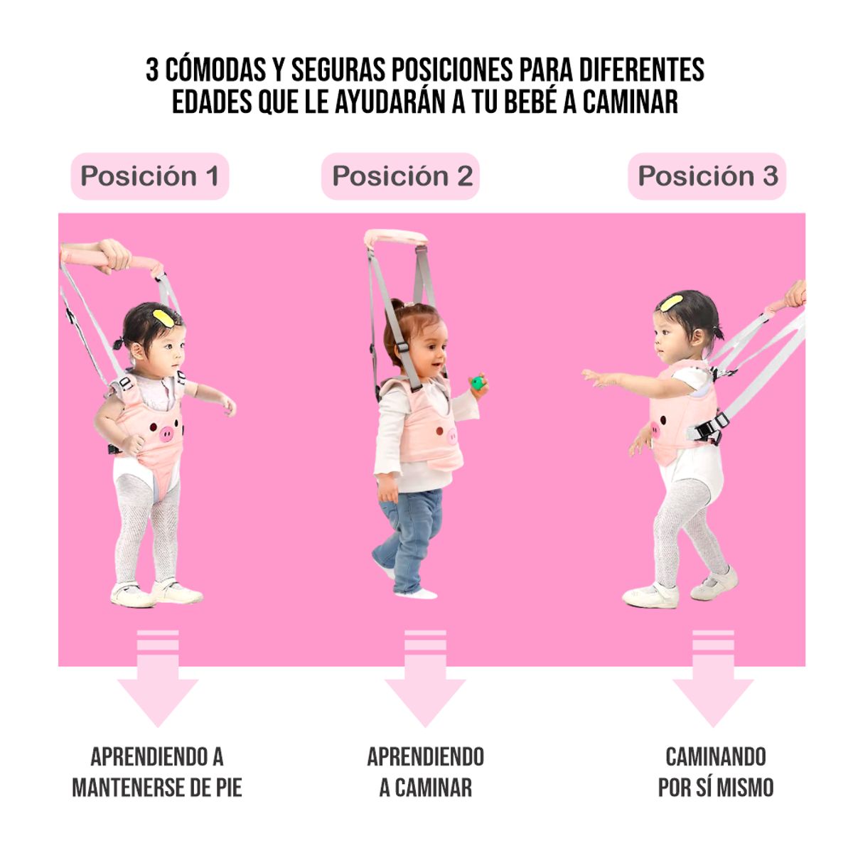 BABY - Arnes Caminador para Bebé 3 en 1 Ajustable - Rosado