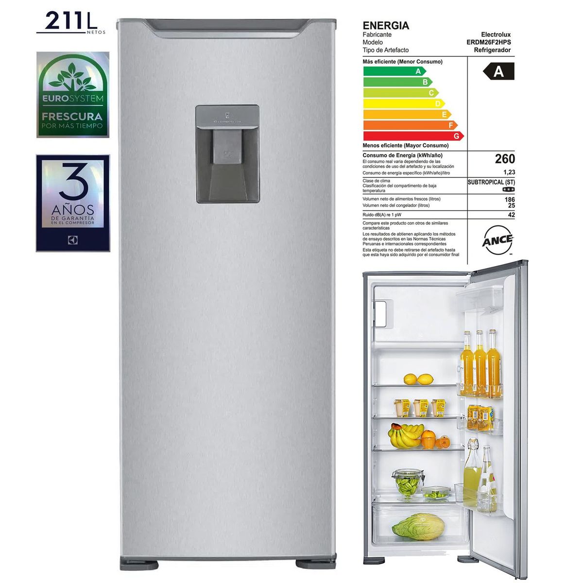 ELECTROLUX - Refrigeradora Frost 211Lts ERDM26F2HPS Gris