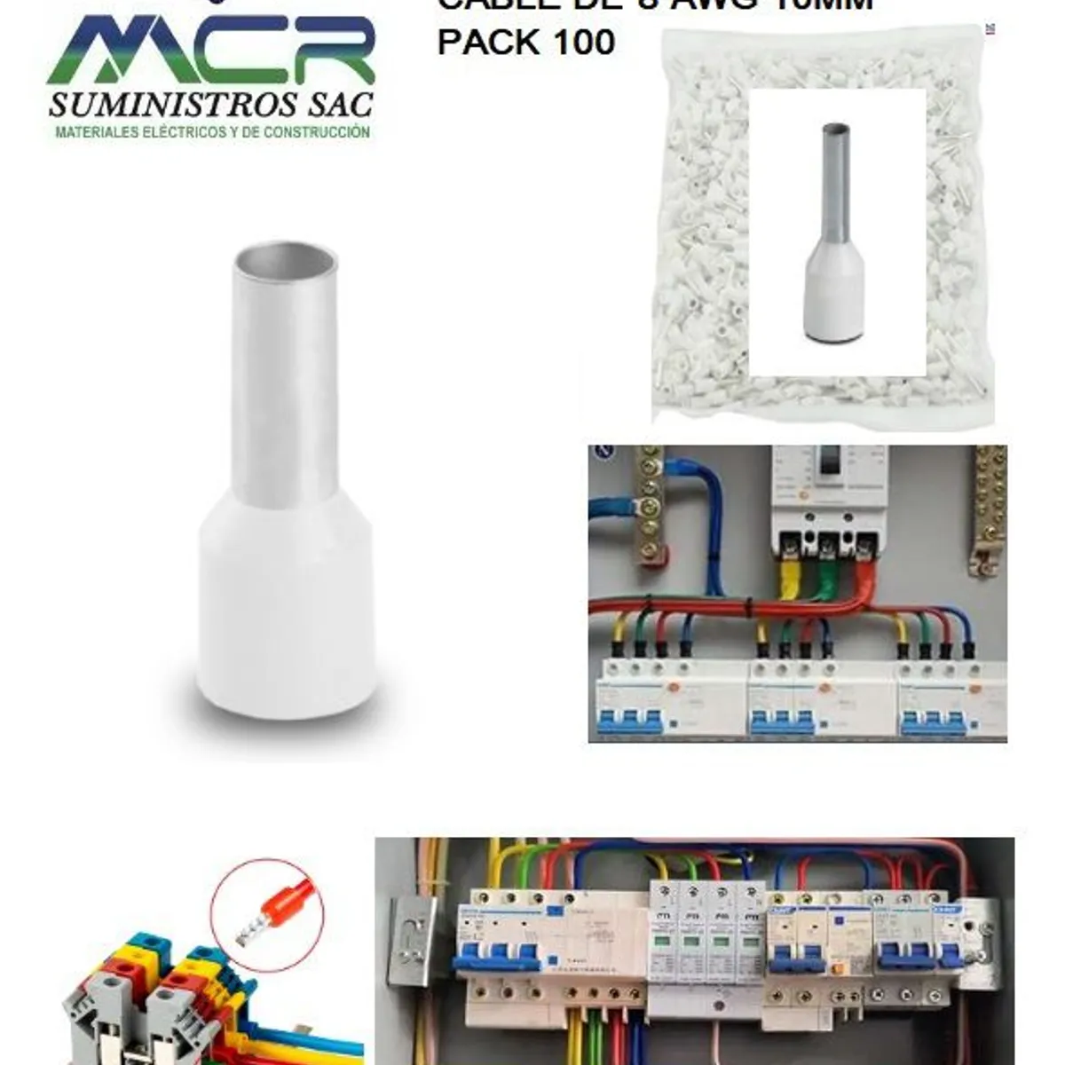 GENERICO - TERMINAL TUBULAR O CONECTOR PARA CABLES DE 8AWG 10MM2 PACK100UND