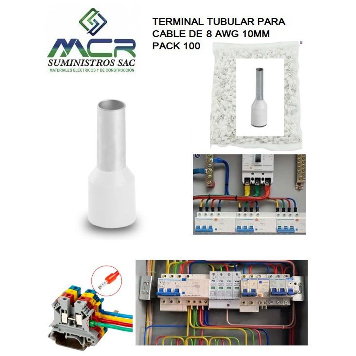 GENERICO - TERMINAL TUBULAR O CONECTOR PARA CABLES DE 8AWG 10MM2 PACK100UND