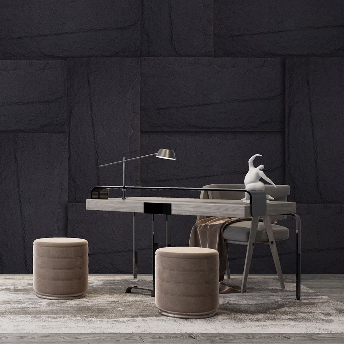 DECORPLAS - Panel De Piedra Cincelada Negro 600x1200x50mm por Caja de 5 Unidades