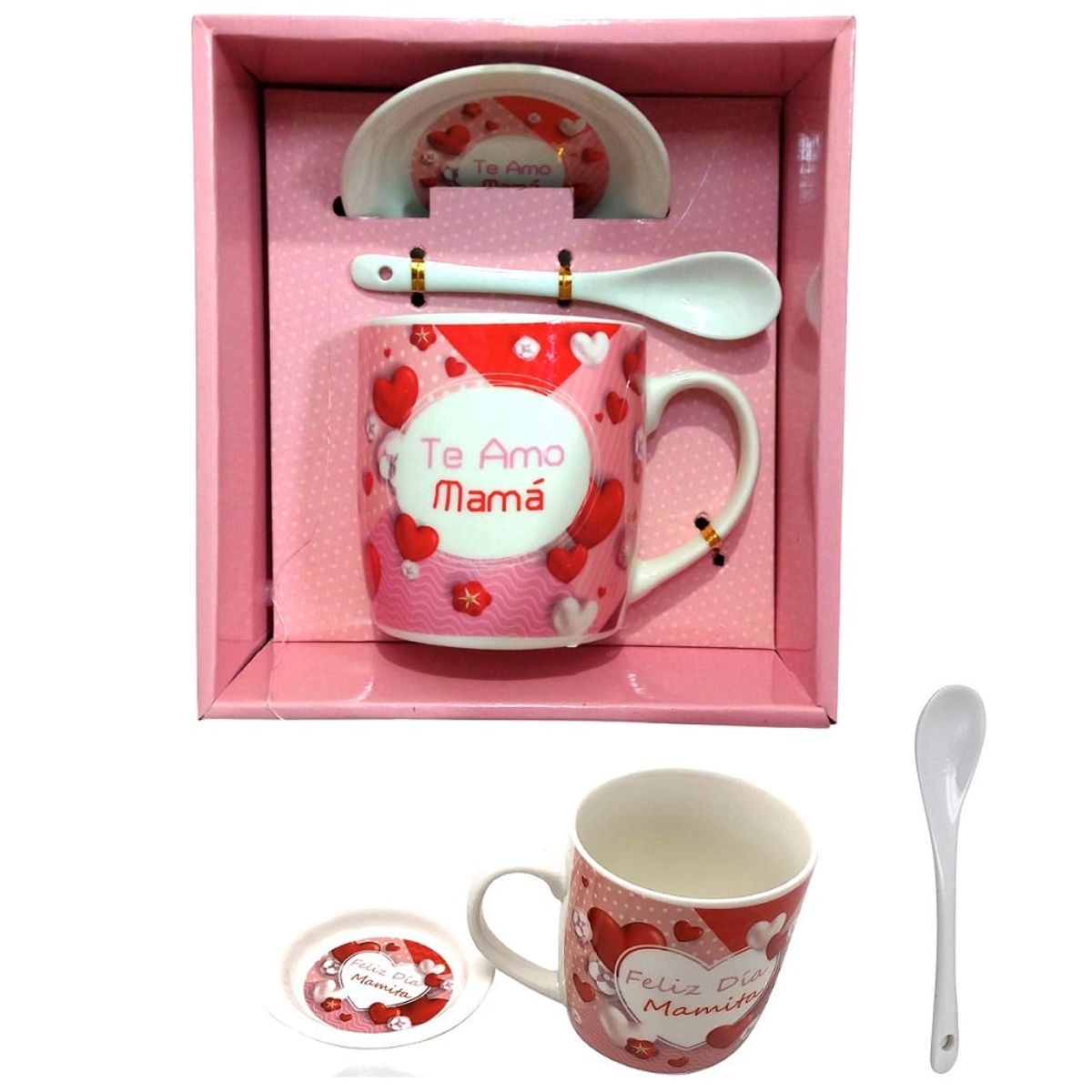GENERICO - Juego de taza con cucharita en caja para el día de la madre