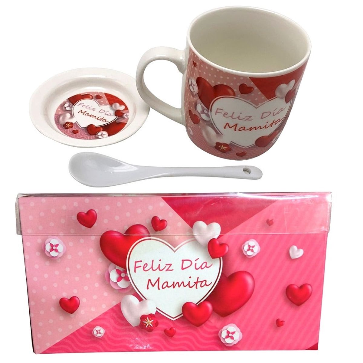 GENERICO - Juego de taza con cucharita en caja para el día de la madre