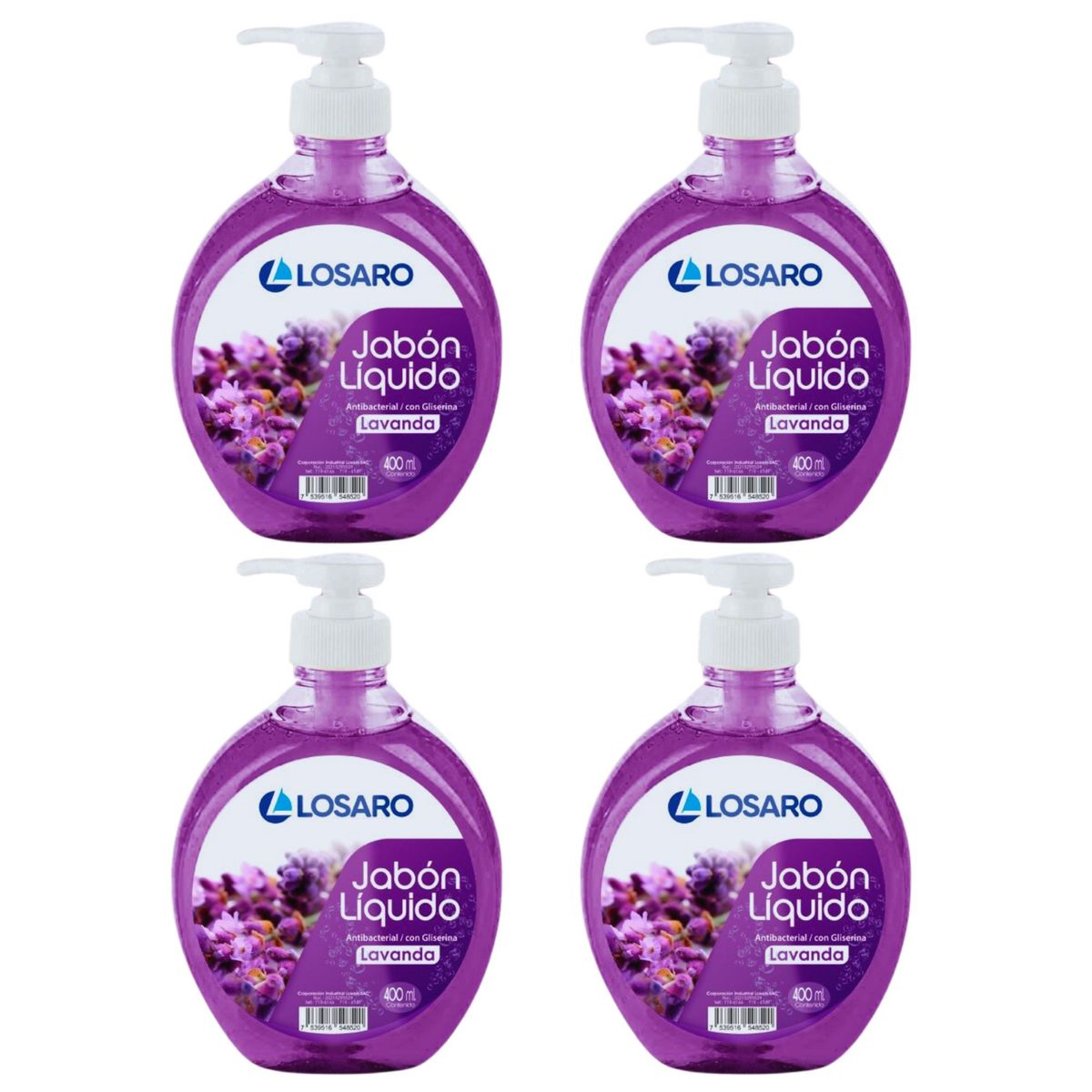 LOSARO - Jabón liquido antibacterial con glicerina Lavanda 4 unidades