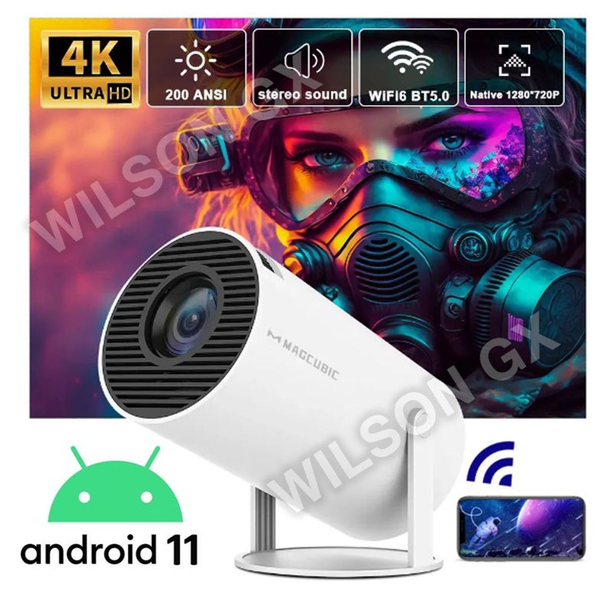 GENERICO - Proyector Portatil Android 11 Calidad Profesional Led 4k Wifi hy3000
