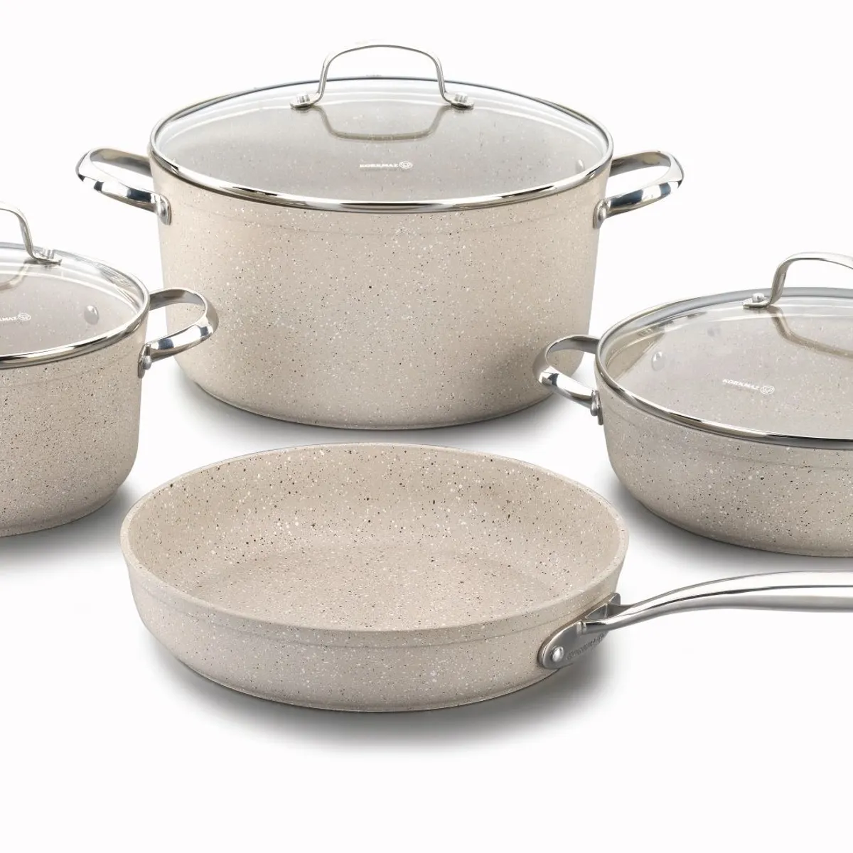 KORKMAZ - Juego de Ollas 7 Piezas Granito Beige Korkmaz