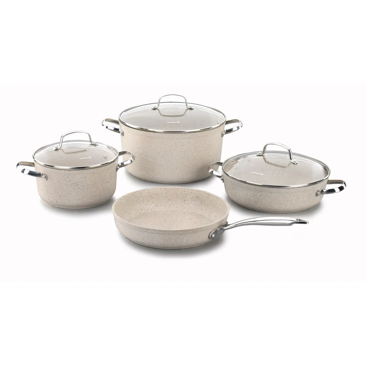 KORKMAZ - Juego de Ollas 7 Piezas Granito Beige Korkmaz