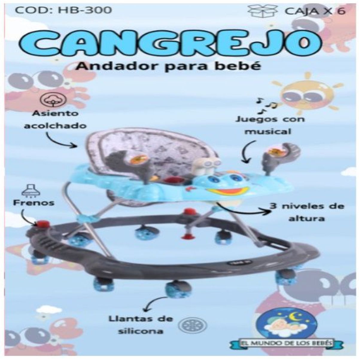 GENERICO - Andador para Bebes CANGREJO celeste negro