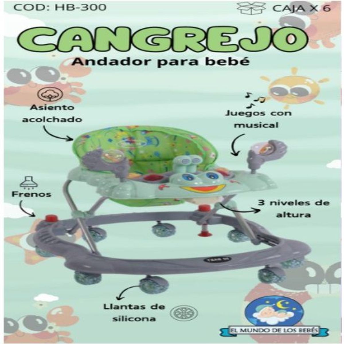 GENERICO - Andador para Bebes CANGREJO verde GRIS